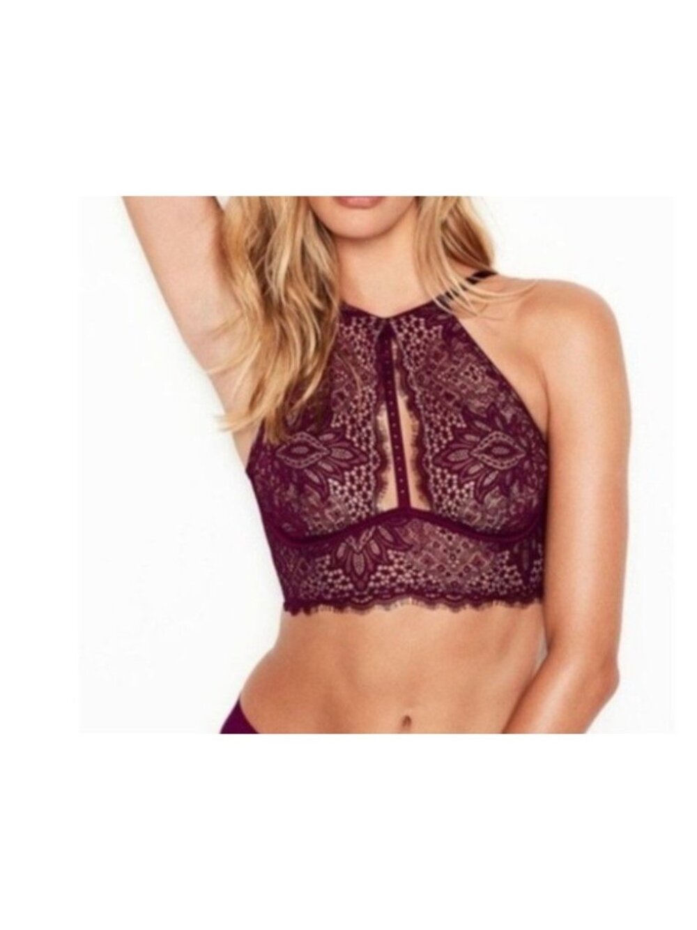 Victoria's Secret Very Sexy Burgundy Lace High Neck Bra Bralette 34B Supportive